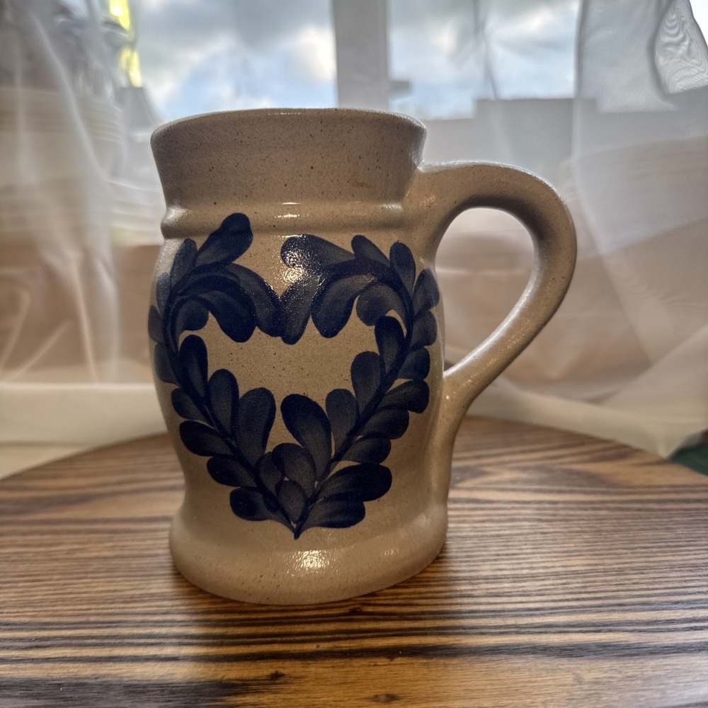 Vtg Mug Beaumont Brothers Salt glaze Mug Pottery BBP Tankard Blue Leaves  Handle